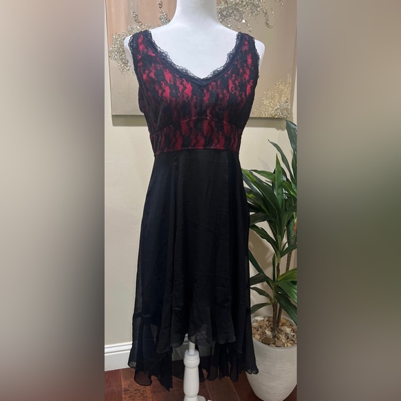 Hot Topic Royal Bones By Tripp Red & Black Lace Hi-Low Dress size Large - Picture 8 of 10